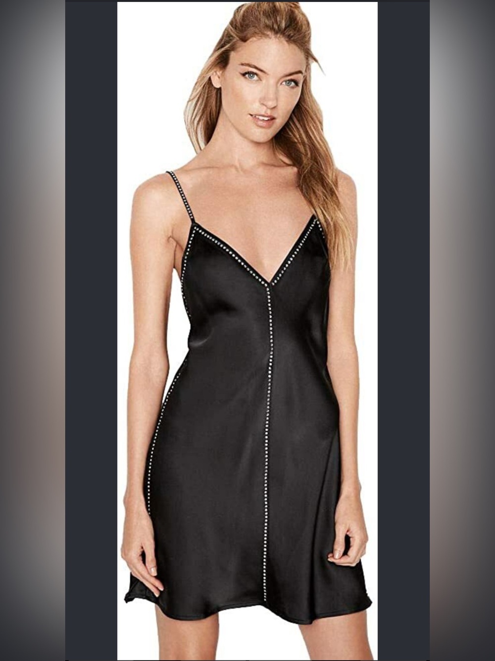 Victoria's Secret Black Diamanté Satin Slip Dress